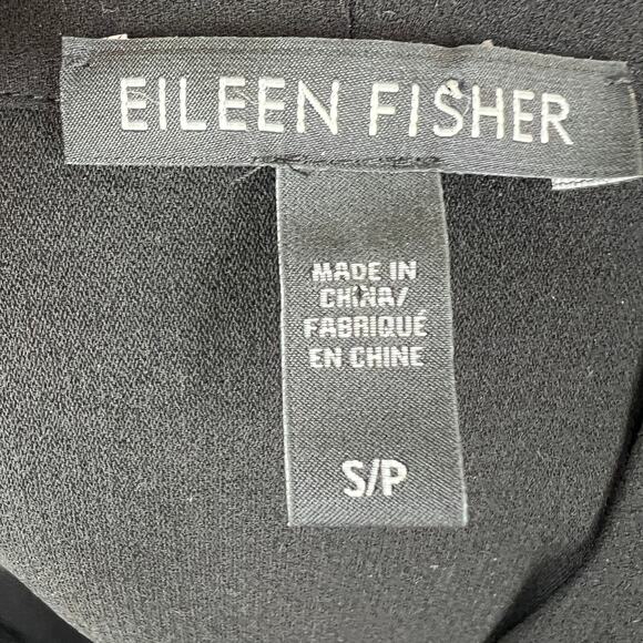 Eileen Fisher Black Top Georgette Crepe V-Neck Shirttail Hem Button Cuff S Small - Picture 8 of 10